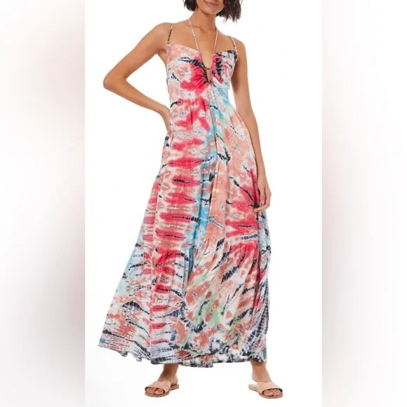 Young Fabulous & Broke Dresses | Young Fabulous & Broke Tie Dye Tie Back Adjustable Flowy Tiered Maxi Dress Large | Color: Red | Size: L |